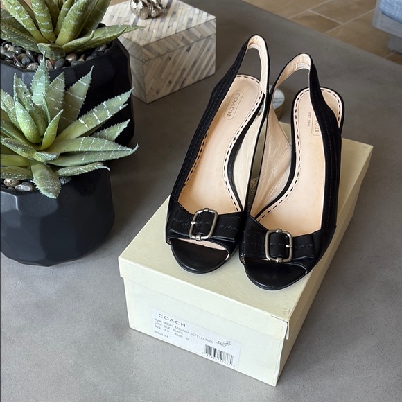 Coach Black Heels with Silver Buckle - Picture 1 of 5
